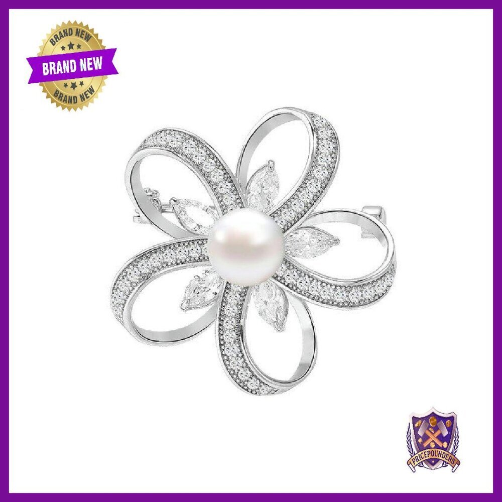 Pearl Rhinestone Crystal Flower Brooch Pin Lapel Dress Accessory